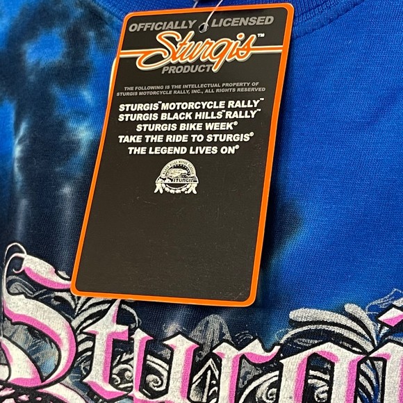 NWT Sturgis Black Hills Rally Tie-Dye Blue Woman’s Tee Size Small - Picture 5 of 7